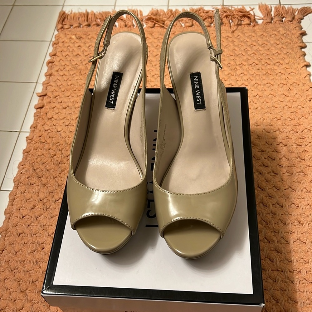 Tan Nine West Peep Toe Heels
